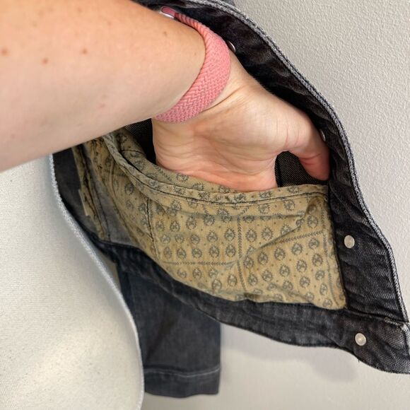 Vintage Free People Heart Studded Charcoal/Black Denim Jacket - Picture 10 of 11